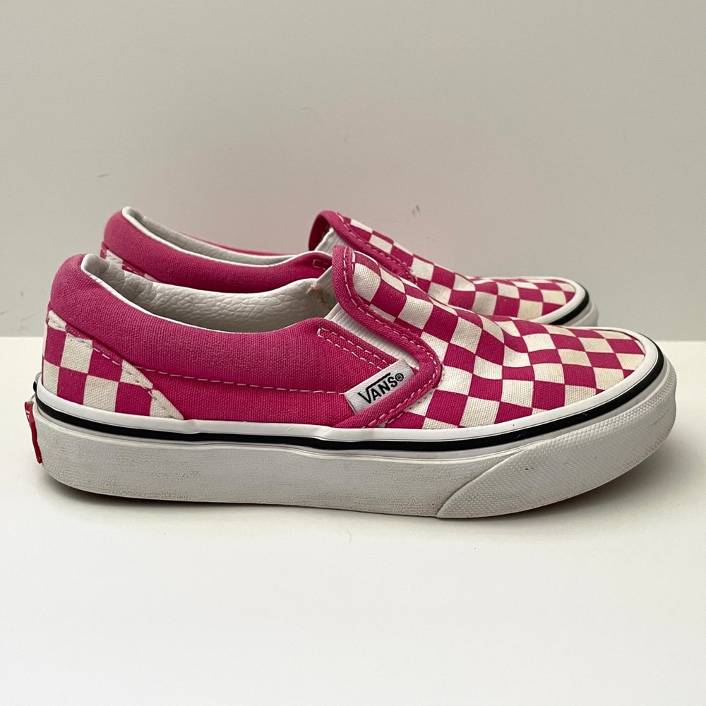 Vans Pink White Checkered Slip Ons